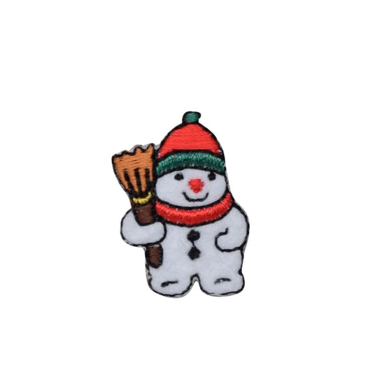 Small - Mini Snowman with Broom - Winter - Iron on Applique - Embroidered Patch - 156087-A