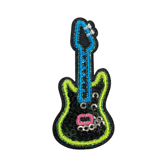 Guitar with Black Sequins Embroidered Iron on Patch