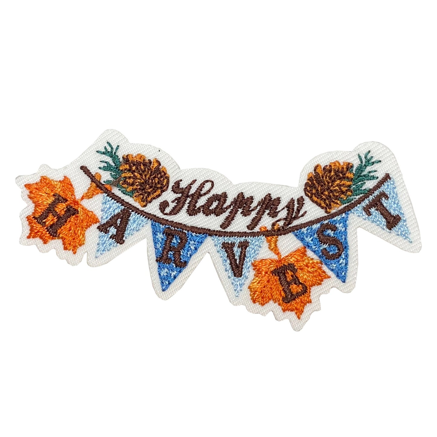 Happy Harvest Flags with Fall Leaves Embroidered Iron on Patch