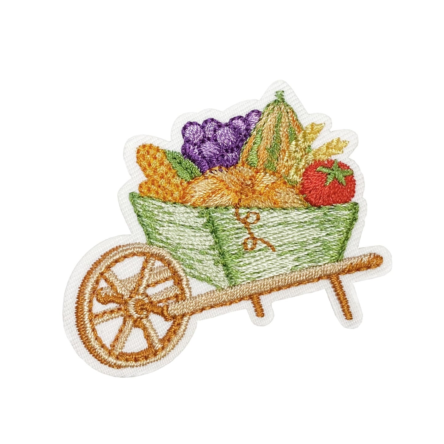 Wheelbarrow with Fall Harvest Embroidered Iron on Patch