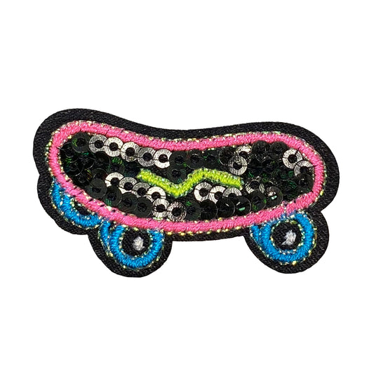 Skateboard with Black Sequins Embroidered Iron on Patch