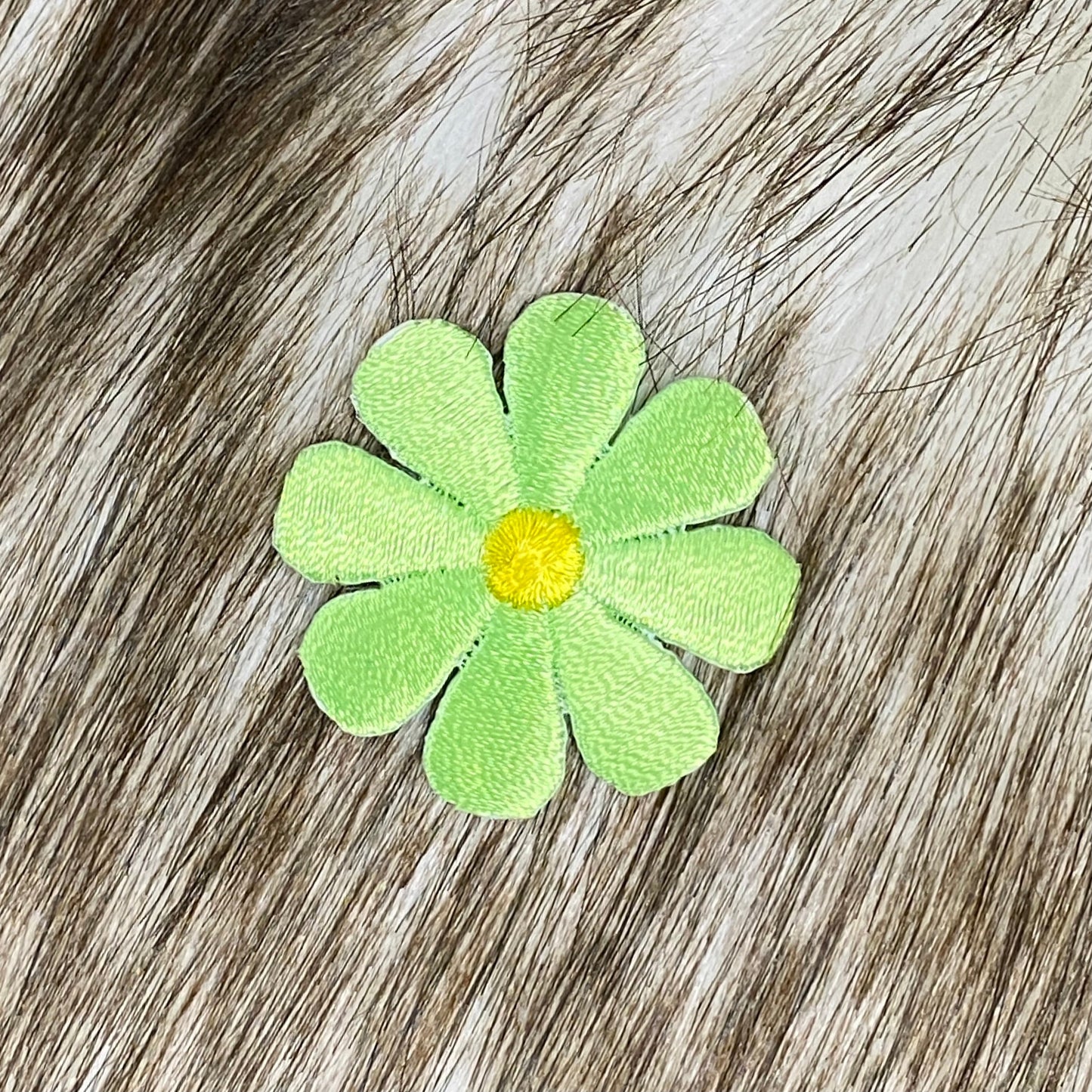 1-1/2" Neon Green Daisy Flower Iron on Embroidered Patch