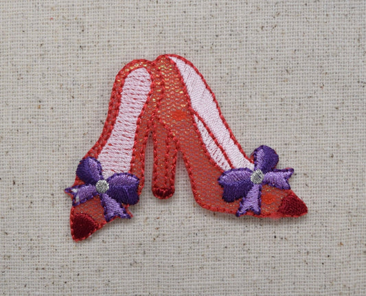 Fancy Shoes - Red/Purple - Iron on Applique - Embroidered Patch - 1511041-A