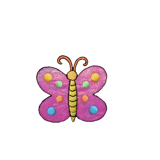 Pink Shimmery Butterfly - Iron on Applique - Embroidered Patch