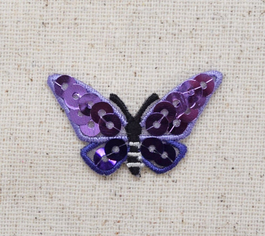 Small Butterfly - Purple Sequin - Iron on Applique - Embroidered Patch