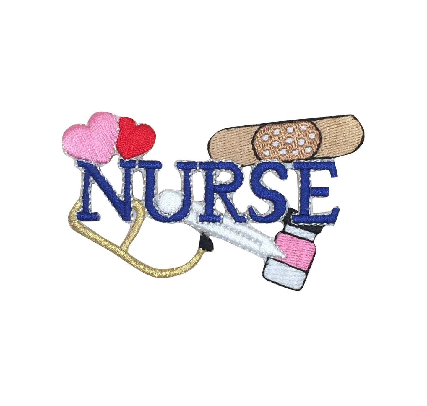 Blue Nurse - Hearts, Medical Stethoscope, Band-aid, Medicine - Iron On Applique - Embroidered Patch