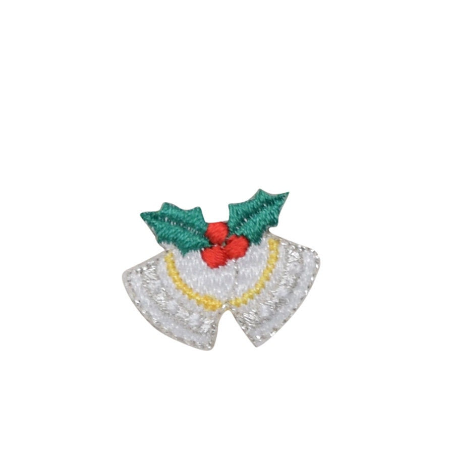 Mini White Christmas Bells with Holly Berries - Embroidered Iron on Patch