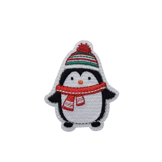 Christmas Penguin wearing Scarf and Beanie - Embroidered Iron on Patch