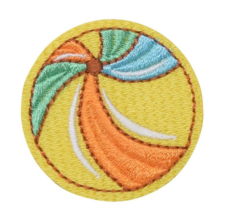 Yellow Beach Ball - Palm Tree Design Striped, Summer Toys - Embroidered Iron on Patch