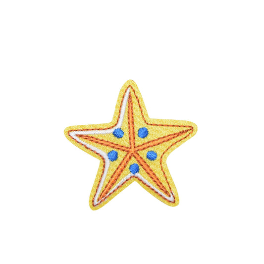 Yellow Starfish with Blue Spots - Embroidered Iron on Patch