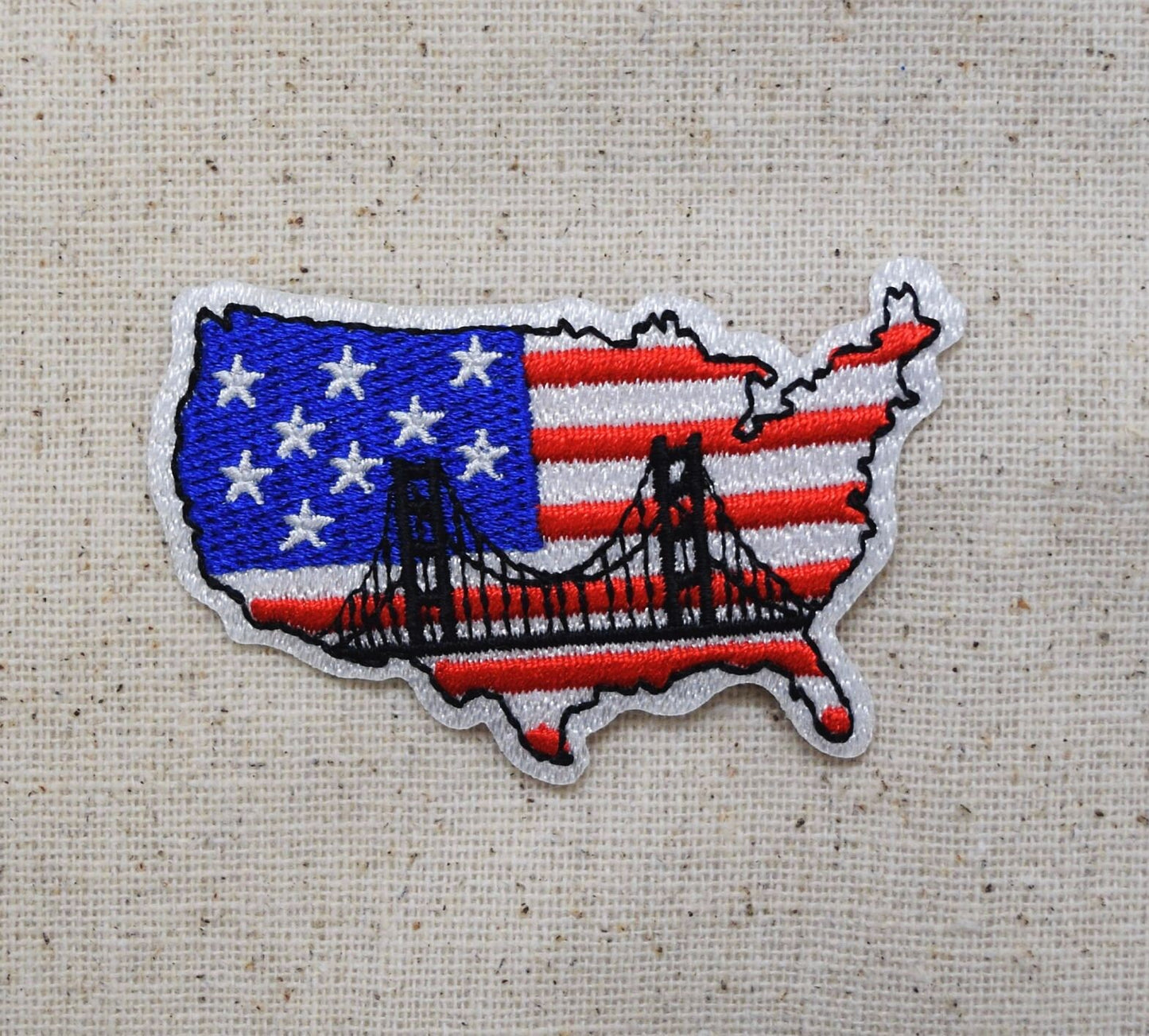 USA - Patriotic American - Golden Gate Bridge Silhouette - Embroidered Iron on Patch