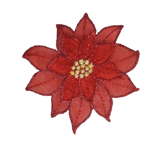 Red Christmas Poinsettia Flower, 3-D Layered Petals - Iron on Patch 2-7/8"