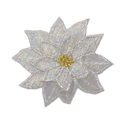 White Christmas Poinsettia Flower - 3-D Layered Petals, Iron on Patch 2-7/8"