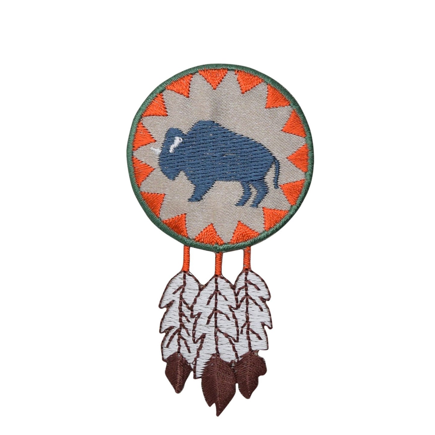 Indian - Buffalo Round with Feathers - Southwest - Iron on Applique - Embroidered Patch - 695656-A