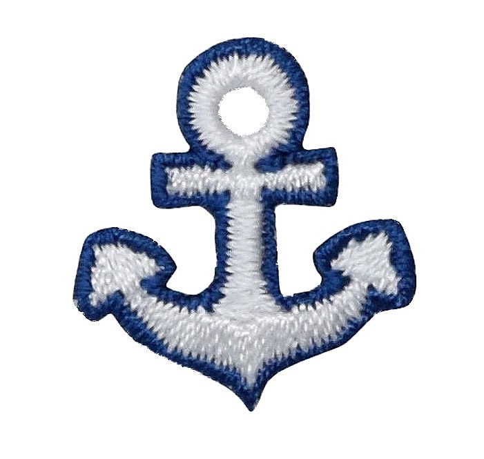 Small/Mini Nautical Blue and White Anchor - Embroidered Iron on Patch