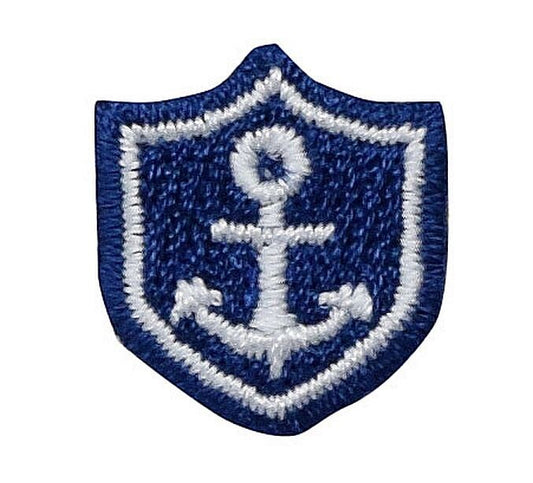 Small/Mini Blue and White Anchor Shield - Iron on Patch