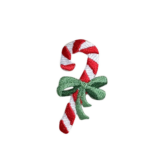 Christmas Candy Cane - Green Bow - Iron on Applique - Embroidered Patch