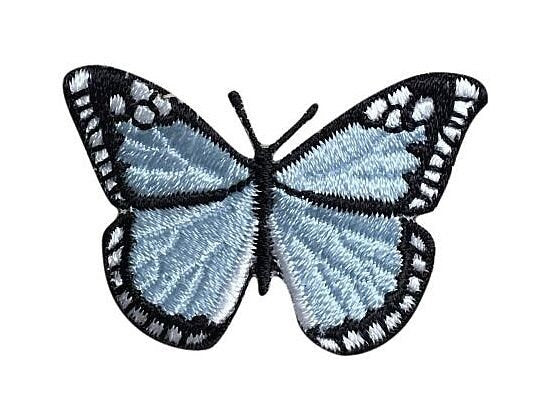 Small Butterfly - Light Blue/Black - Iron on Applique - Embroidered Patch