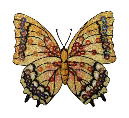 Butterfly - Orange Sequin - Iron on Applique - Embroidered Patch