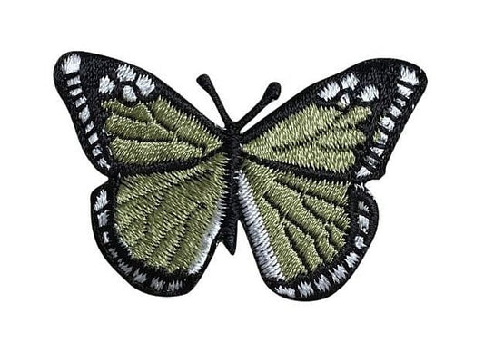 Small Butterfly - Olive Green/Black - Iron on Embroidered Patch