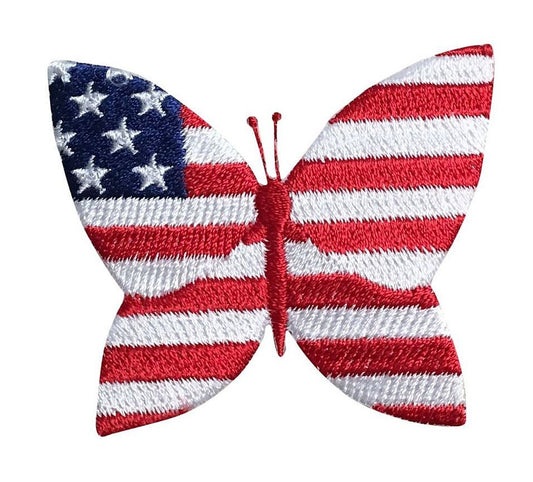 Patriotic Butterfly - US Flag - Iron on Applique - Embroidered Patch