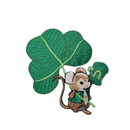 St. Patricks Day - Irish Mouse with Shamrock - Embroidered Iron on Patch