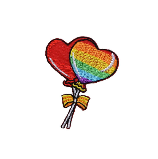 Heart Balloons - Red/Rainbow Stripes - Iron on Embroidered Patch