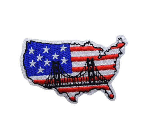 USA - Patriotic American - Golden Gate Bridge Silhouette - Embroidered Iron on Patch