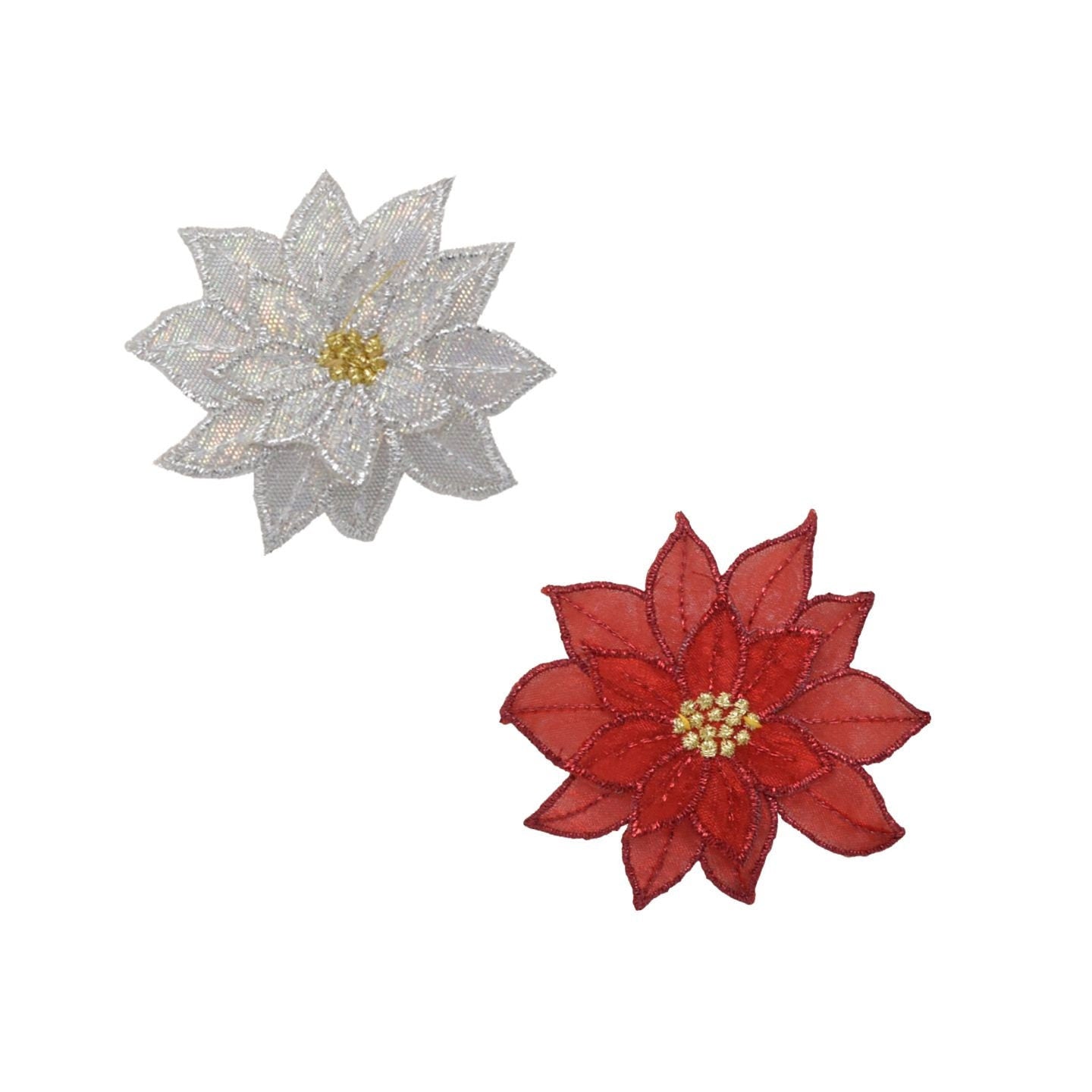 Christmas Poinsettia Flower, Red Poinsettia or White Poinsettia - Iron on Patch 1.75"