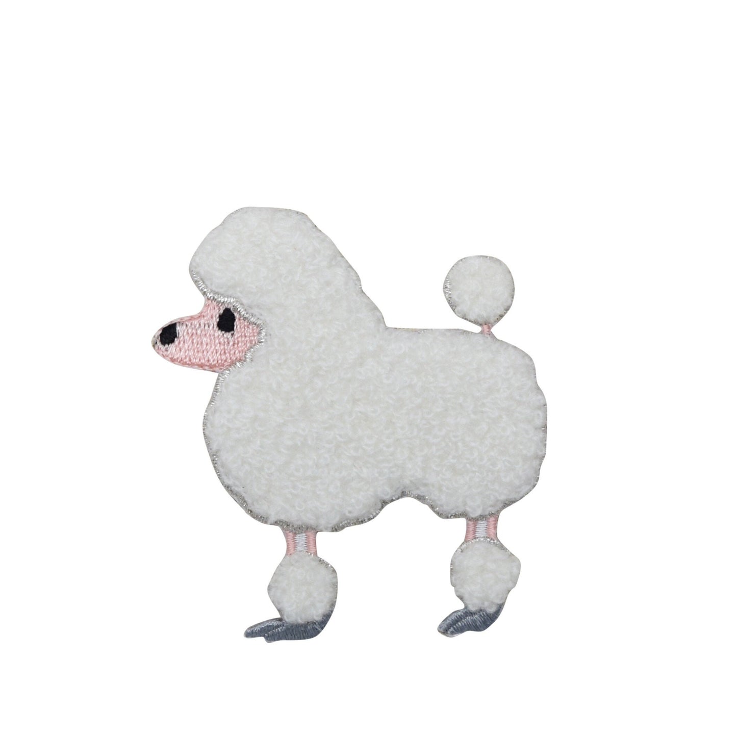 White Chenille Poodle - Facing Left, Iron on Patch