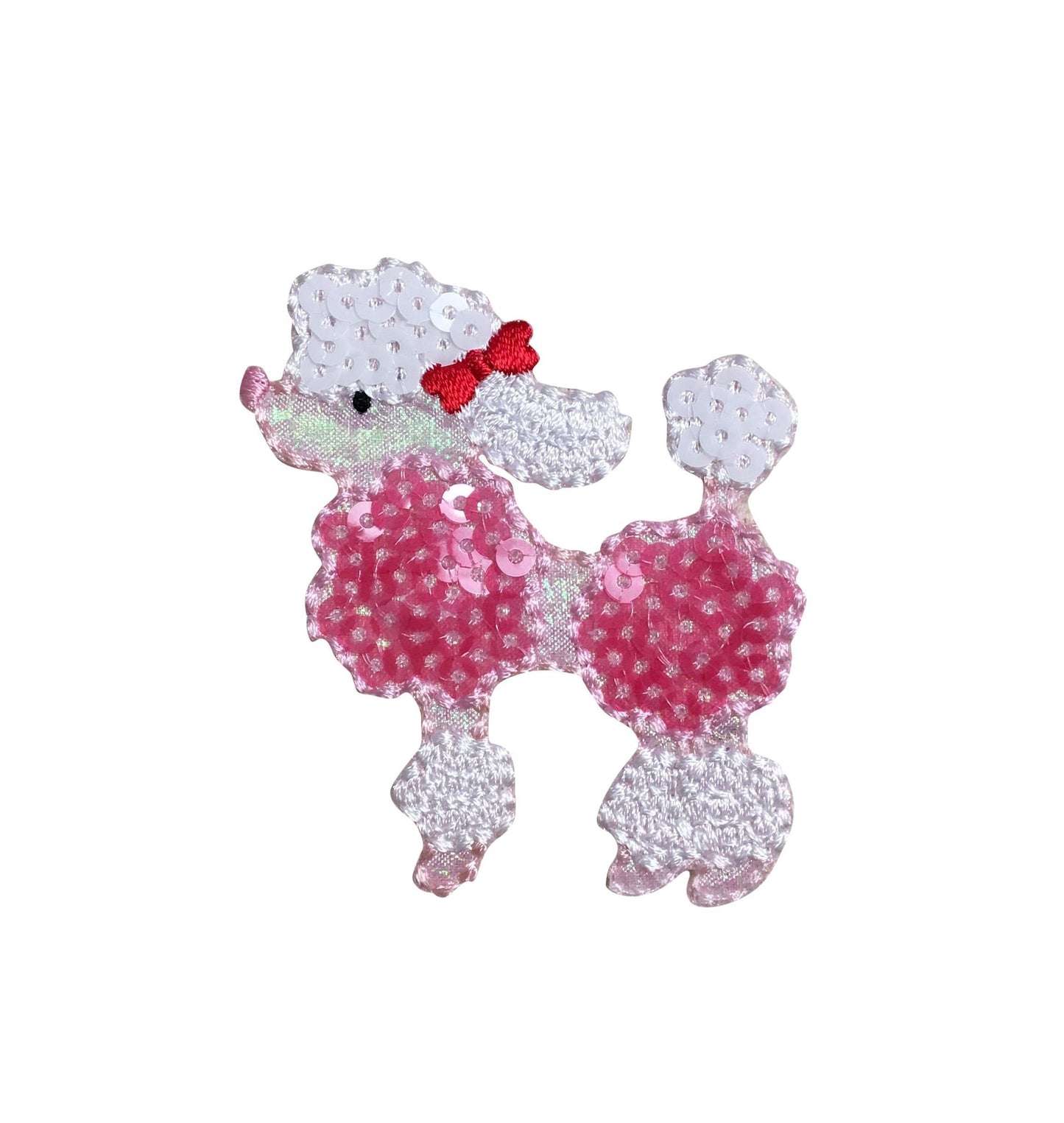 Sequin Pink Poodle, Facing Left, Iron on Patch