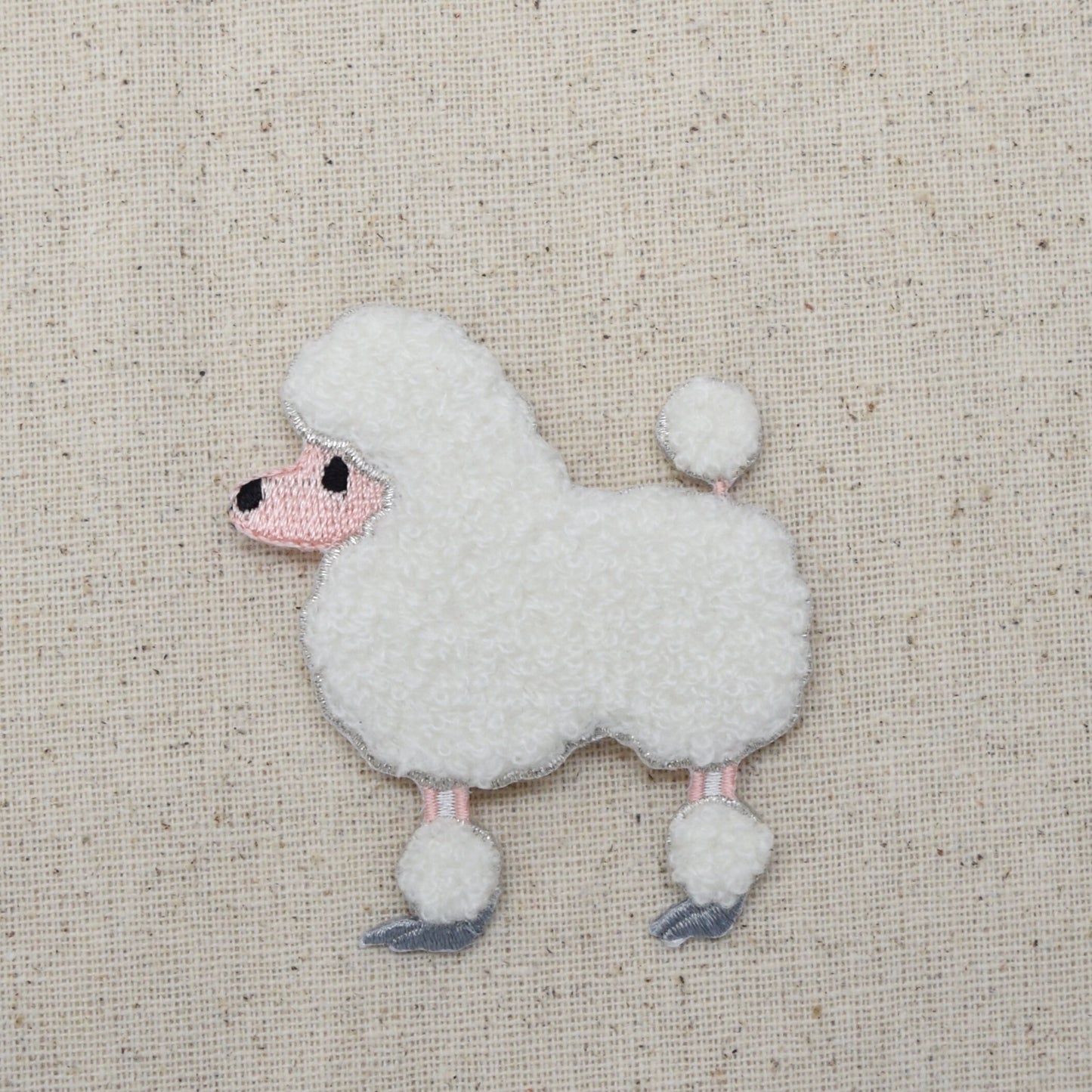 White Chenille Poodle - Facing Left, Iron on Patch