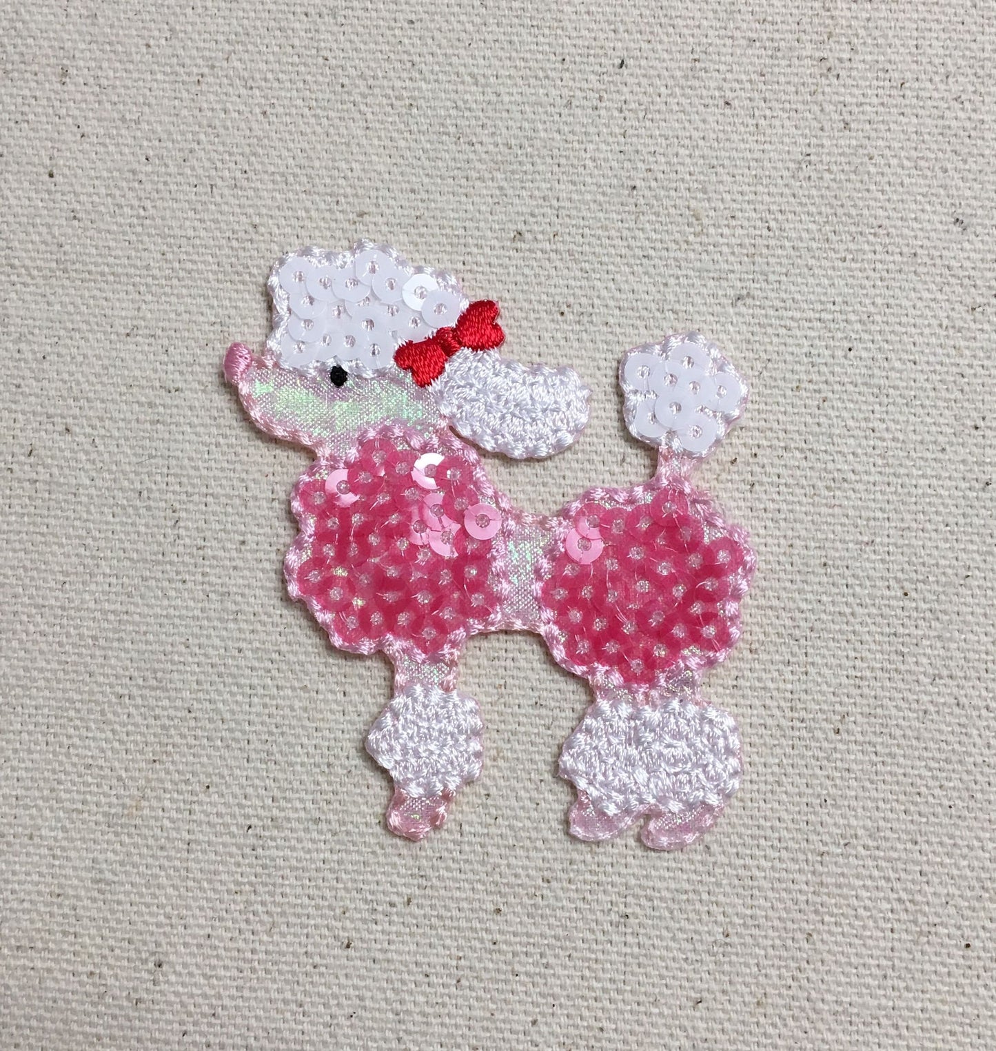 Sequin Pink Poodle, Facing Left, Iron on Patch