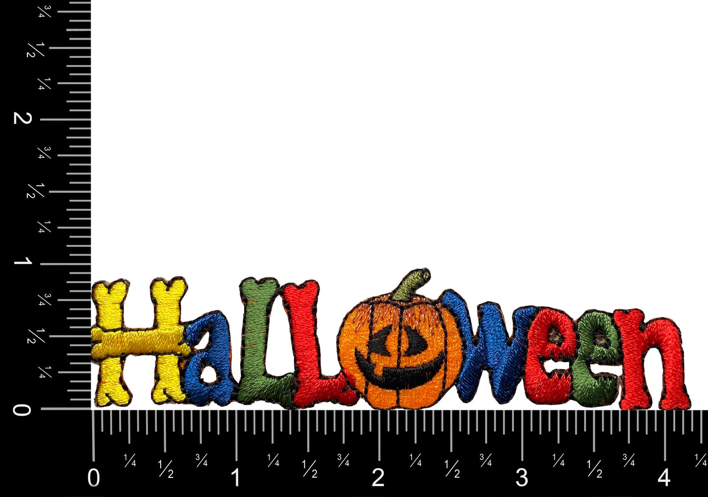 Halloween Word with Jack o' Lantern - Bone Letters - Iron on Applique - Embroidered Patch -  156921-A