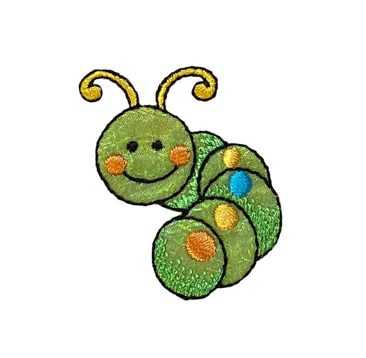 Happy Caterpillar -Small - Polka Dots - Shimmery - Embroidered Iron on Patch