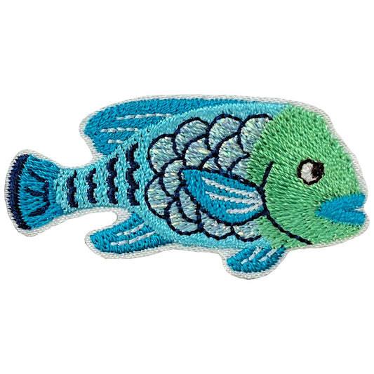 Blue and Green Tropical Fish Embroidered Iron on Patch