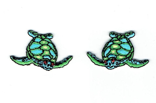 Sea Turtle - Facing Left or Right - Blue and Green - Iron on Applique - Embroidered Patch - 693687