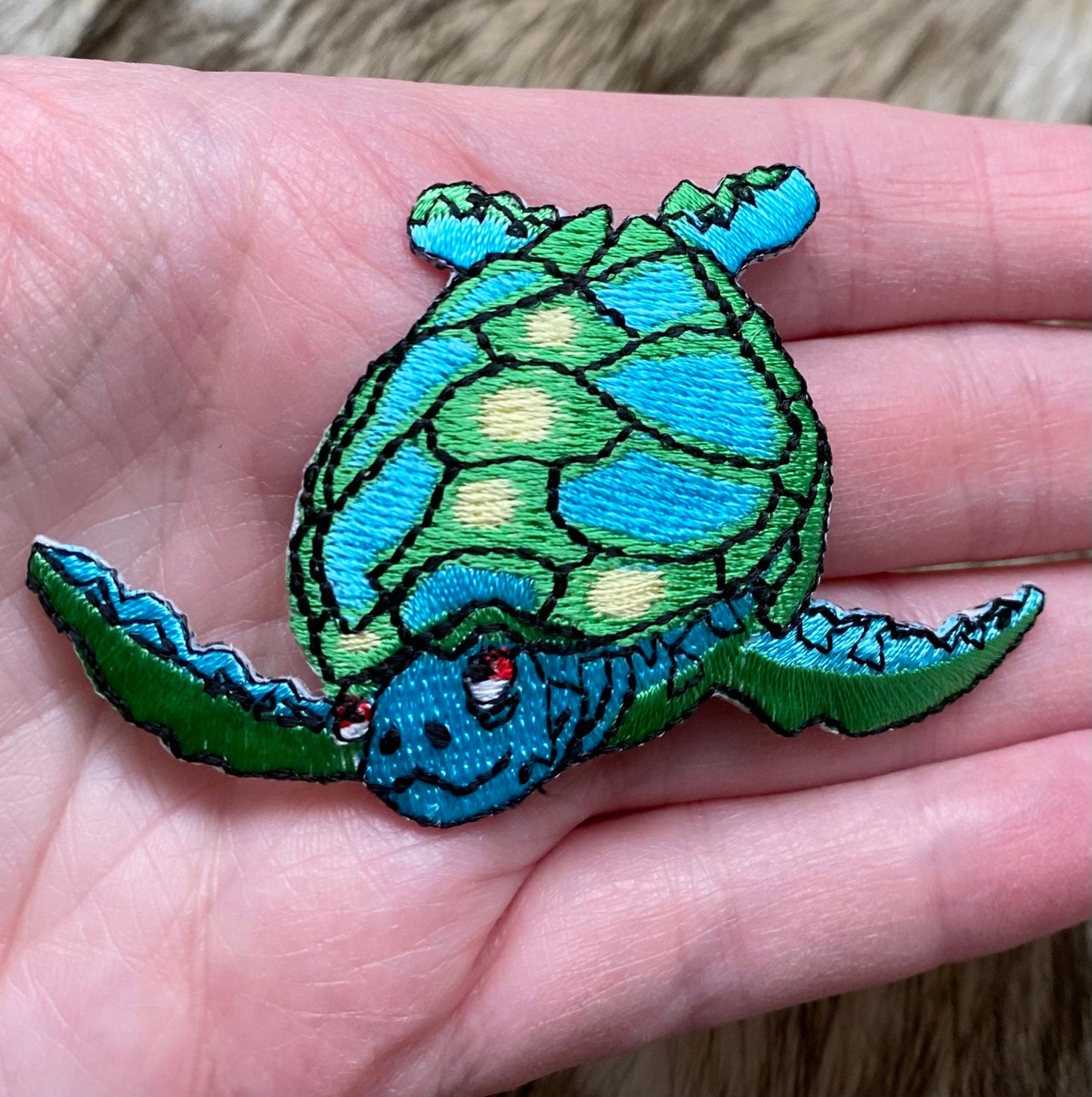 Sea Turtle - Facing Left or Right - Blue and Green - Iron on Applique - Embroidered Patch - 693687