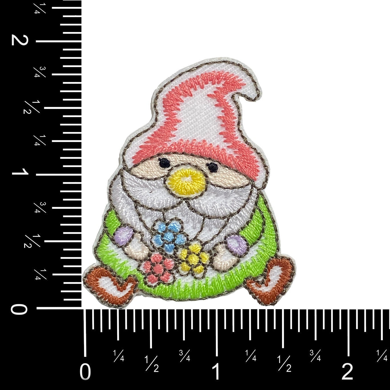 Garden Gnome with Flowers, Embroidered, Iron on Patch, DIY crafts