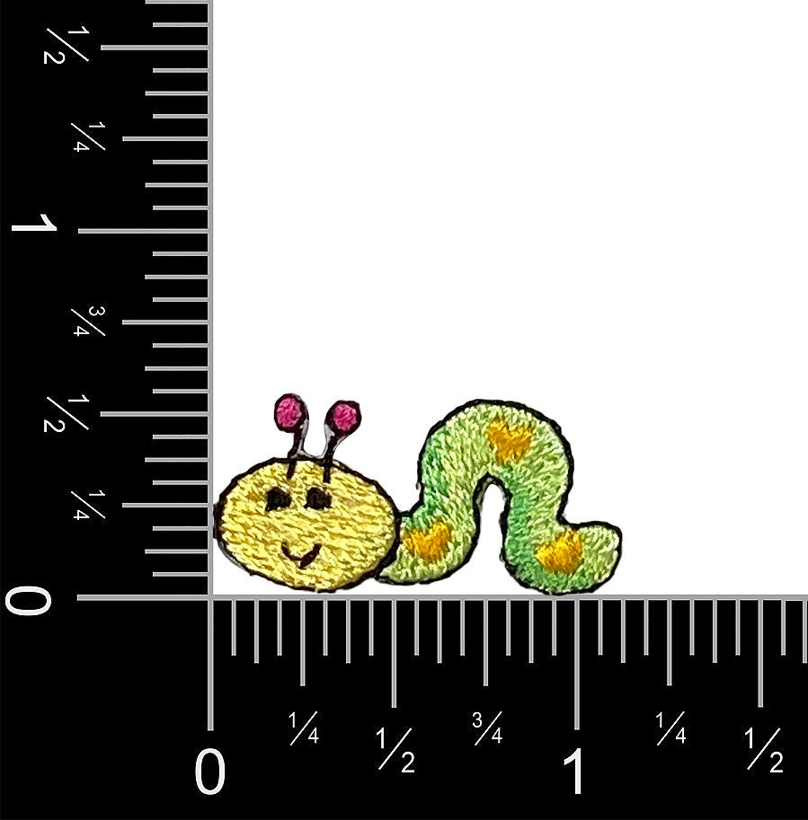 Green Inch Worm, Children's Design, Smiling Inchworm, Caterpillar, Iron on Patch, Embroidered, DIY crafts