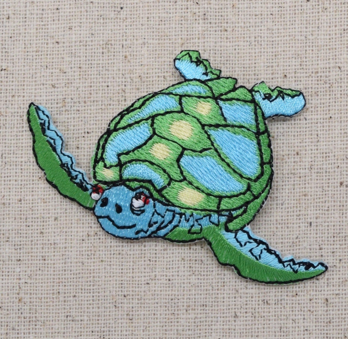 Sea Turtle - Facing Left or Right - Blue and Green - Iron on Applique - Embroidered Patch - 693687