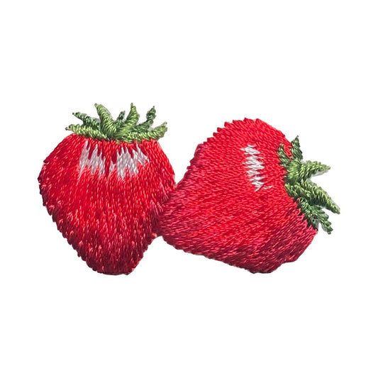 Two Red Strawberries - Embroidered Iron on Patch