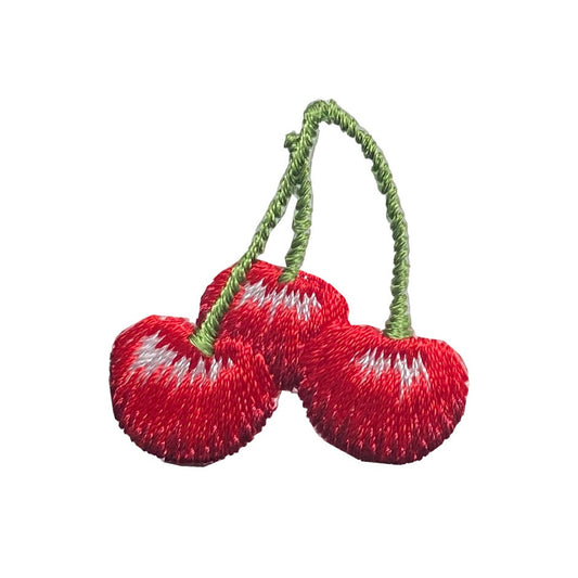 Three Red Cherries - Cherry - Embroidered Iron on Patch