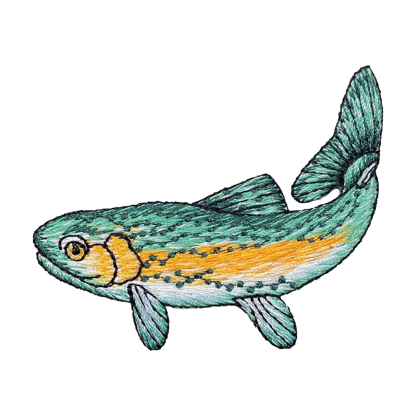 trout Fish - Green/Orange - Embroidered Iron on Patch