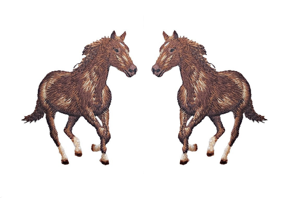 Brown Horse - Running Left or Right - Embroidered Iron on Patch