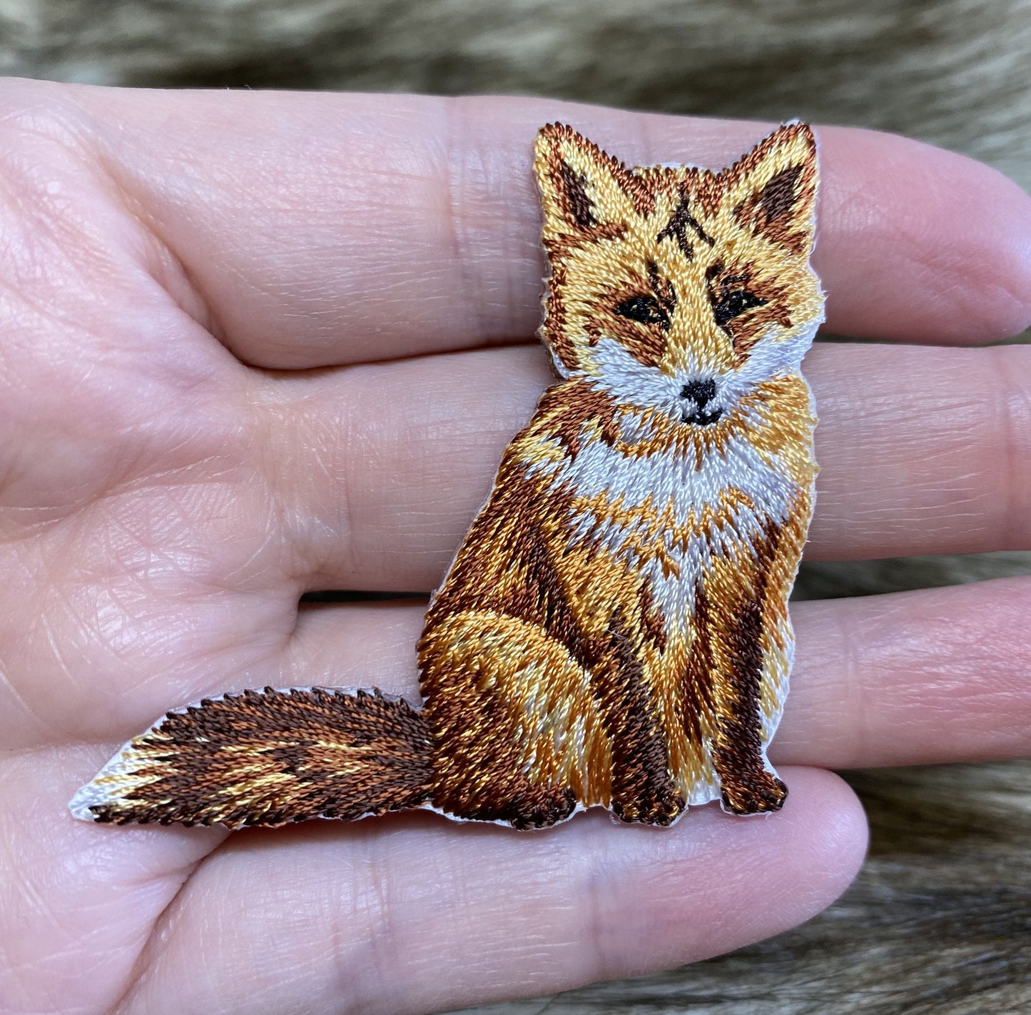 Red Fox - Sitting - Natural Animal- Embroidered Iron on Patch