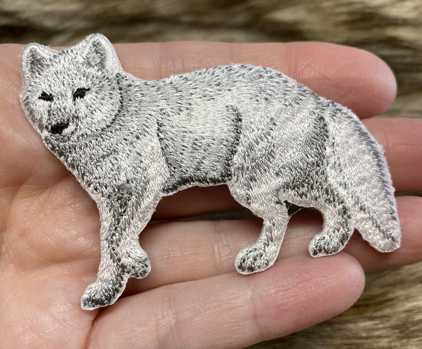 Arctic Fox - Natural - Full Body - Walking Left - Iron on Applique - Embroidered Patch - 697144-A