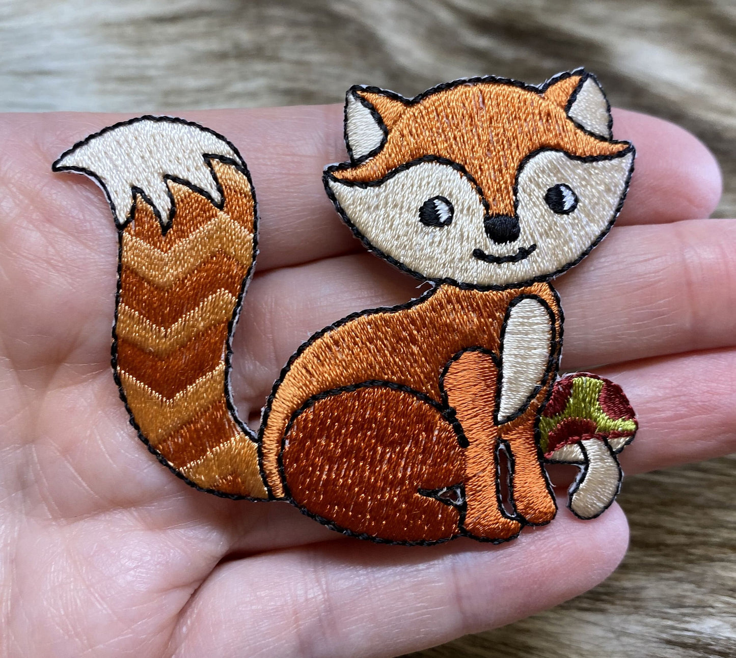 Woodland Red Fox - Mushroom - Iron on Applique - Embroidered Patch - 696805A