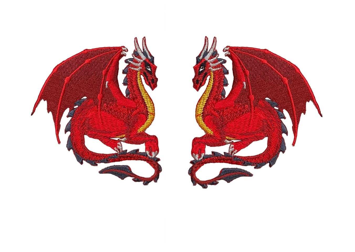 Fantasy Dragon - Red - Left or Right - Embroidered Patch - Iron on Patch