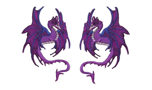 Fantasy Dragon - Purple - Facing Left or Right - Embroidered Patch - Iron on Patch